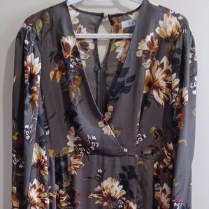 NWT Suzy Shier | Long Sleeve Floral Brown Midi Dress Sz L Boho Cottagecore